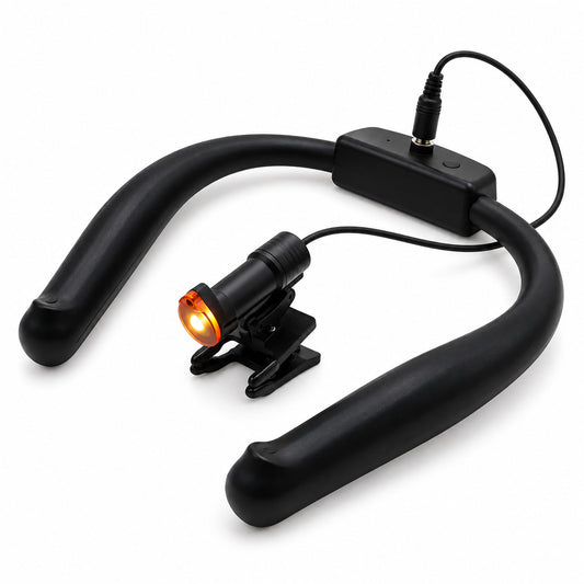 مصباح LED للرقبة بطوق أسود ورأس إضاءة LED ومشبك